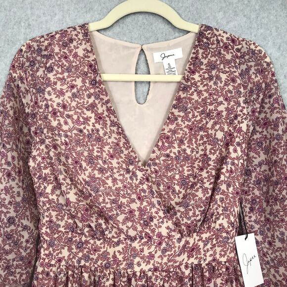 Japna Dress Small Pink Cream Paisley Wrap Flowy Puff Tie Belt Cottage Boho - Picture 2 of 15